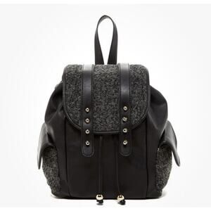 Big Buddha Black Grey Boucle Doris Faux Shearling Leather Flap Backpack X5504